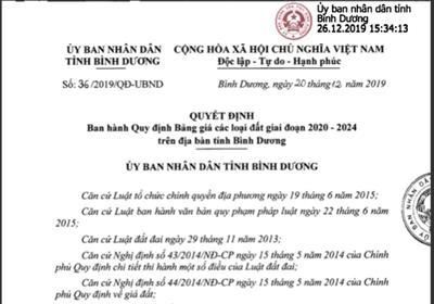 Bảng giá đất Bình Dương 2020 mới nhất giai đoạn 2020-2024