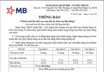 Cập nhật chính suất lãi vay mua Nam An Bàu Bàng của MB Bank và TP Bank