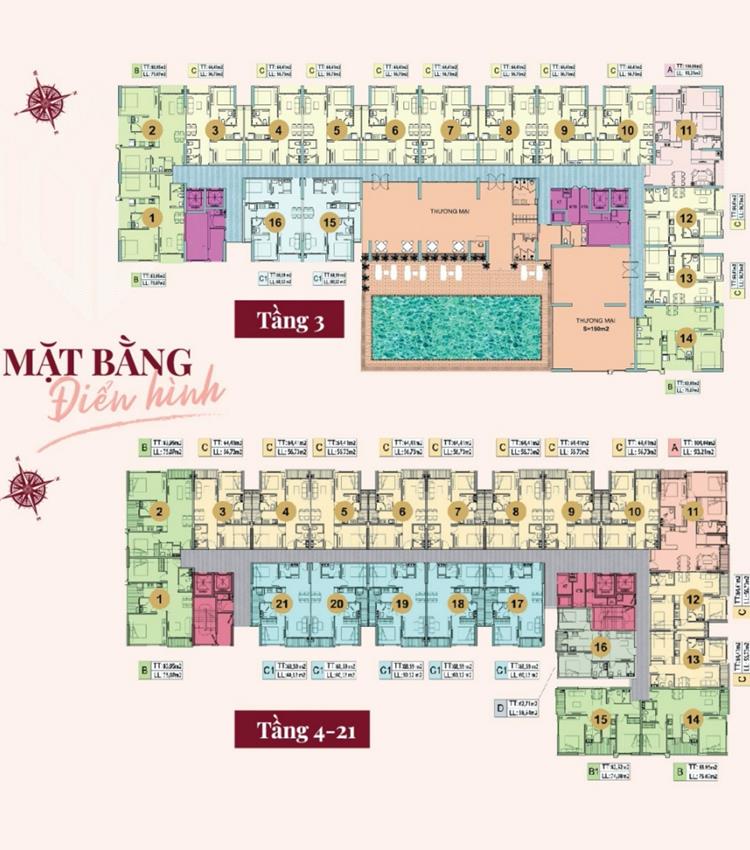 Mặt bằng tầng 2 và các tầng nổi của dự án căn hộ Legend Complex