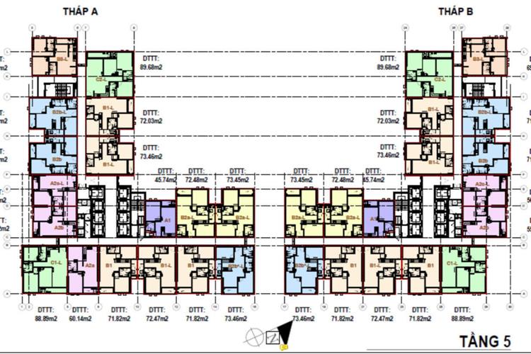 Mặt bằng tầng 5 khu căn hộ HT Pearl Dĩ An