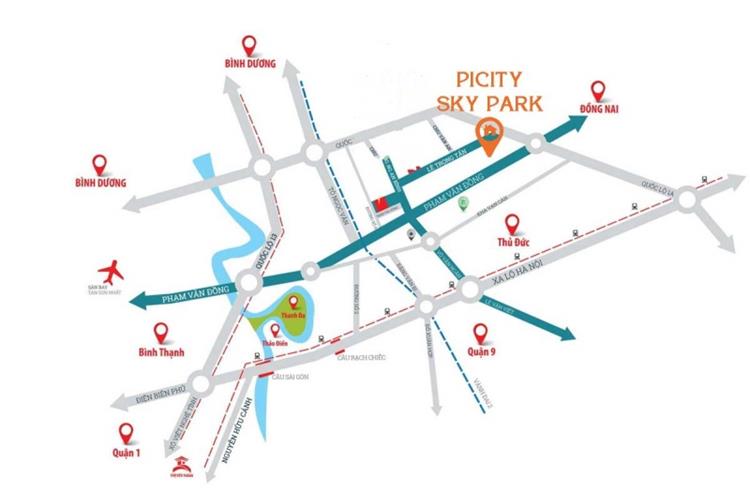 Vị trí khu căn hộ Picity Sky Park Dĩ An