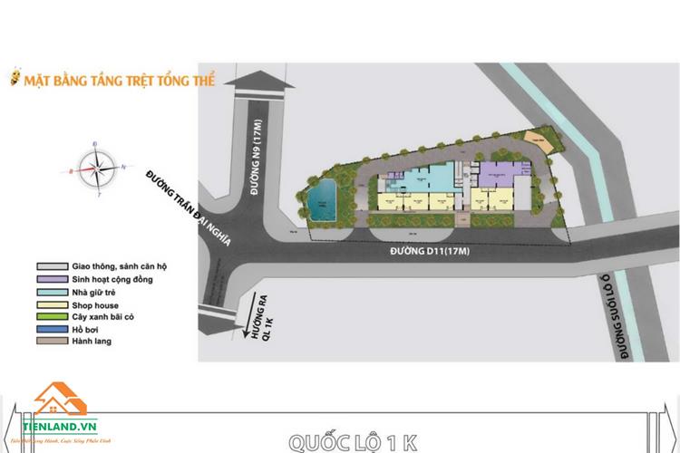 Mặt bằng tổng thể tầng trệt dự án Bcons Bee Dĩ An