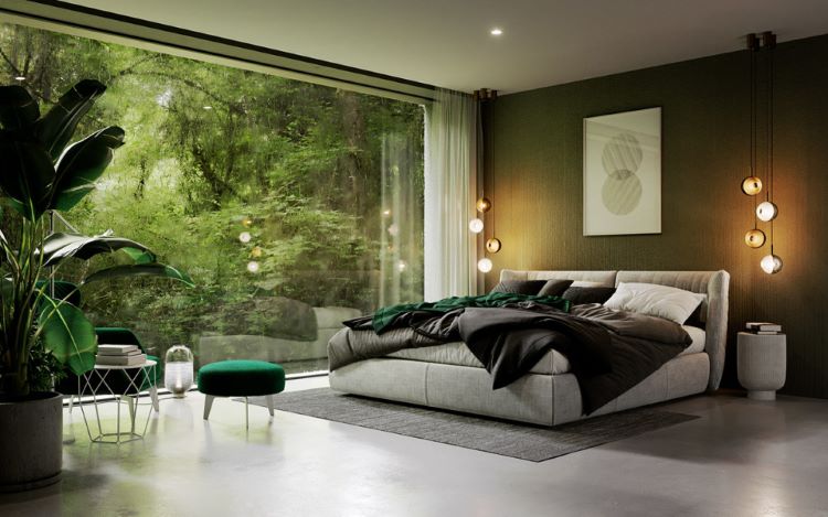 Phòng ngủ hòa hợp với thiên nhiên.