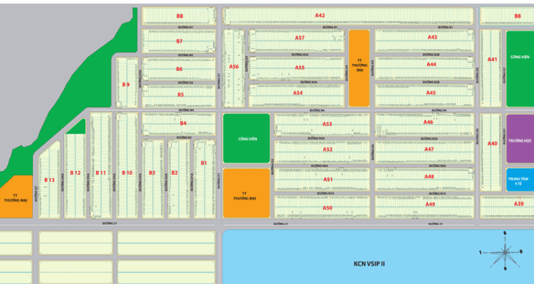 Sơ đồ phân lô Khu A - B đất nền Khu công nghiệp Visip 2