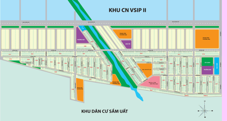 Sơ đồ phân lô Khu D - E đất nền Khu công nghiệp Visip 2