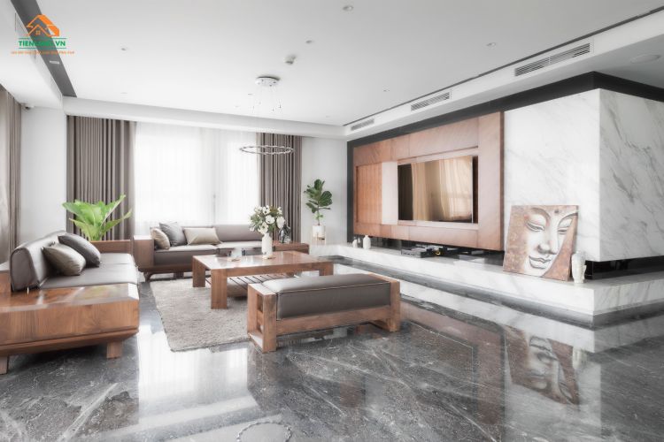 Thiết kế phòng khách theo không gian mở giúp tối đa hóa diện tích sử dụng, vừa lấy được nguồn ánh sáng tự nhiên