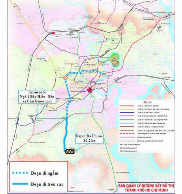 Tuyến Metro số 5 Depot Đa Phước  -Cần Giuộc - Cầu Sài Gòn