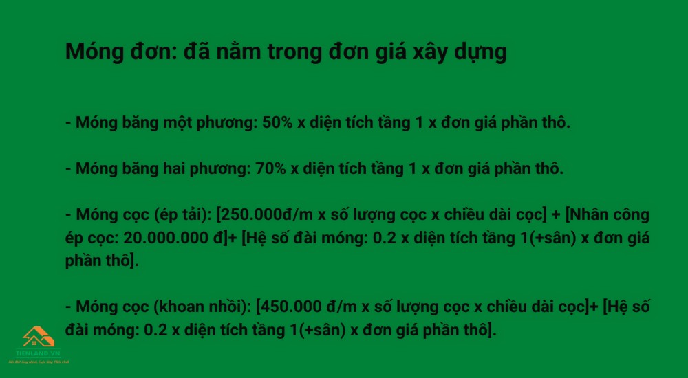 Cách tính cho phần móng đơn