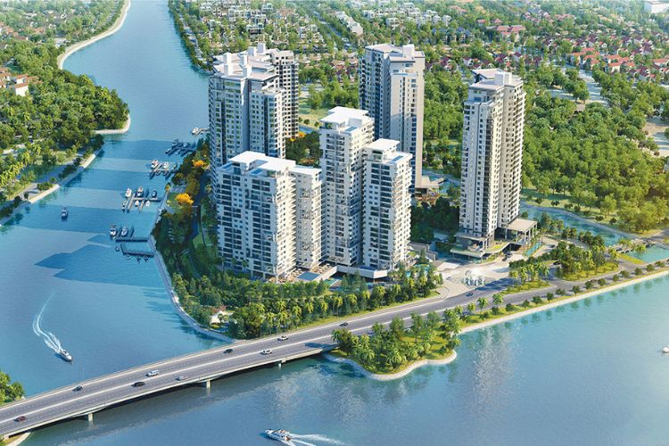 3 mặt Đảo Kim Cương được bao quanh bởi hệ thống sông Sài Gòn