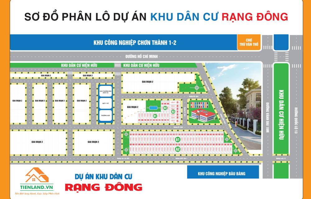 Mặt bằng phân lô dự án Rạng Đông Bàu Bàng