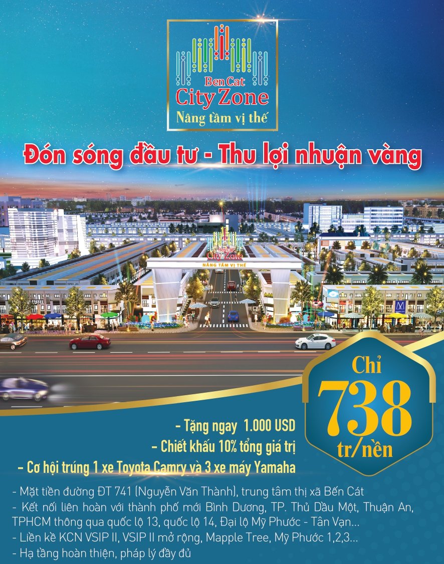 Giá bán chỉ 738 triệu/nền mỗi sản phẩm tại dự án BenCat City Zone Bình Dương