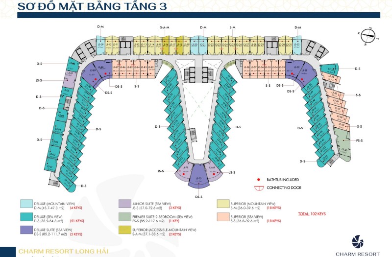 Mặt bằng tầng 3 dự án Charm Resort Long Hải 