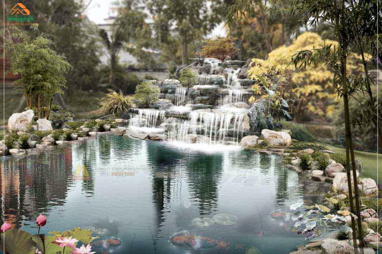  Thiết kế thác nước hết sức thẩm mỹ, tạo điểm nhấn cho cả một không gian nhà vườn