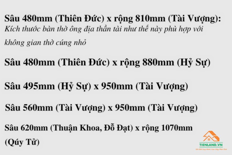 Kích thước bàn thờ ông địa chuẩn phong thuỷ hiện nay