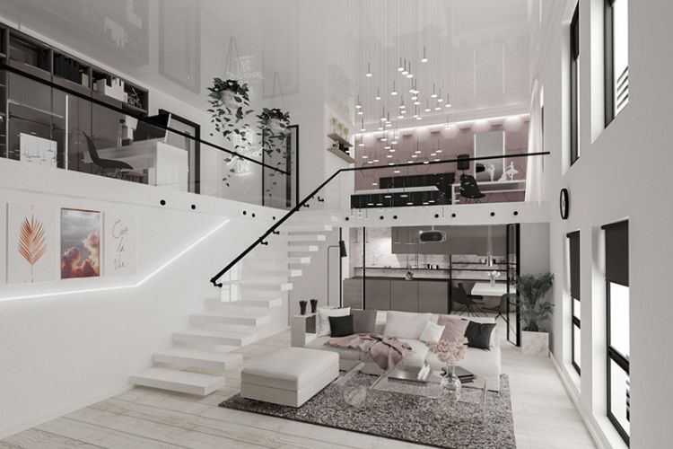 Thiết kế nội thất căn hộ duplex tone trắng sang trọng
