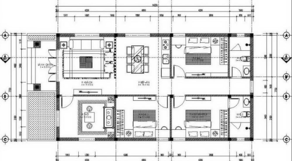 Mẫu thiết kế nhà cấp 4 mái thái 3 phòng ngủ chữ L VN020  Thiết kế nhà biệt  thự Vinahouse